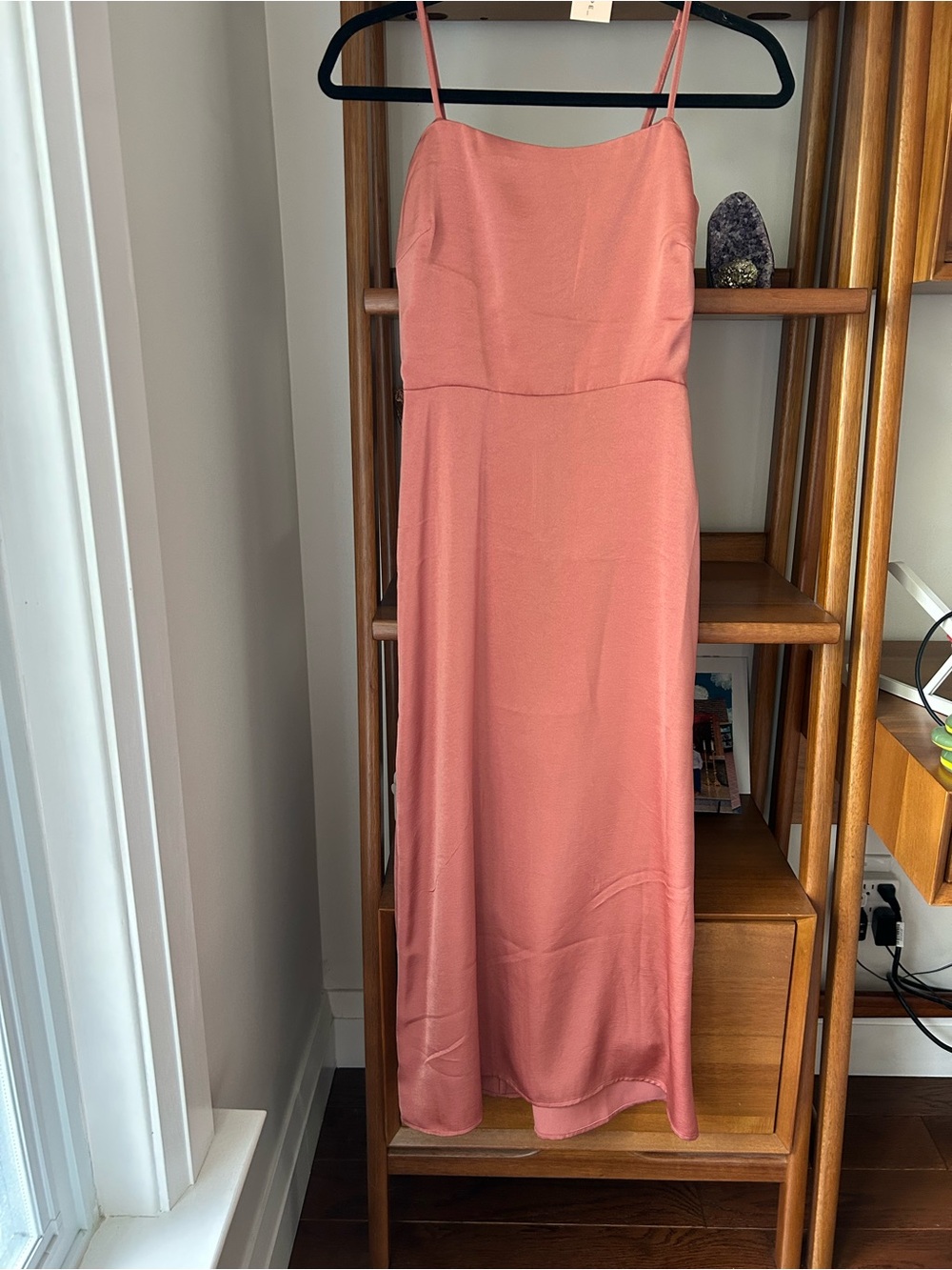 Black Tape_ Satin Slip Maxi Dress in Rosewood - XS